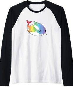 Cute Kawaii Rainbow Whale Shirt, Orca Lover Gift Raglan Baseball Tee