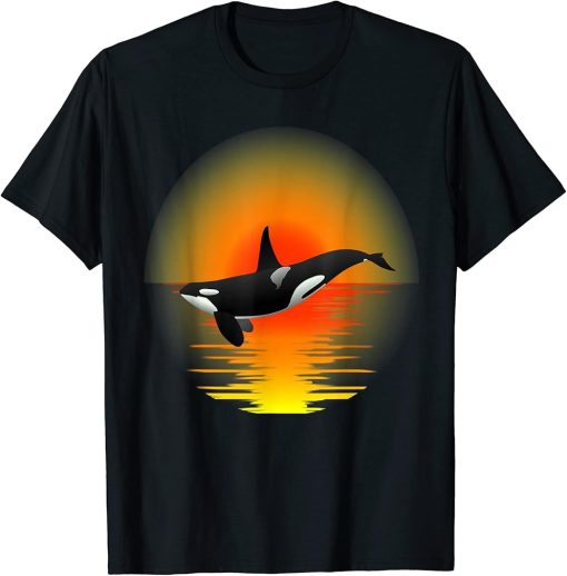 Funny Orca Whale Ocean Sea Retro Vintage Sunset Animal T-Shirt