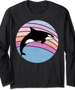 Orca Retro Whale Beach Sunset Vintage Long Sleeve T-Shirt