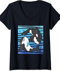 Womens Happy Orcas I Orca Whale I Kids Orca V-Neck T-Shirt